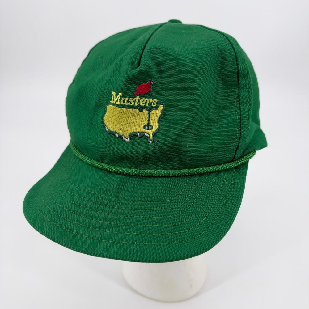 Vintage Masters American Needle Label Green Golf Hat Leather One Size Adjustable